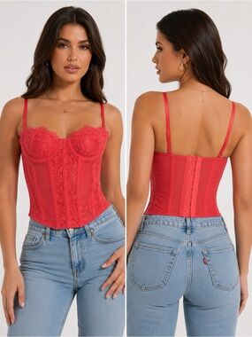 Out From Under coral Lace Corset Top Size Small ren fair renaissance